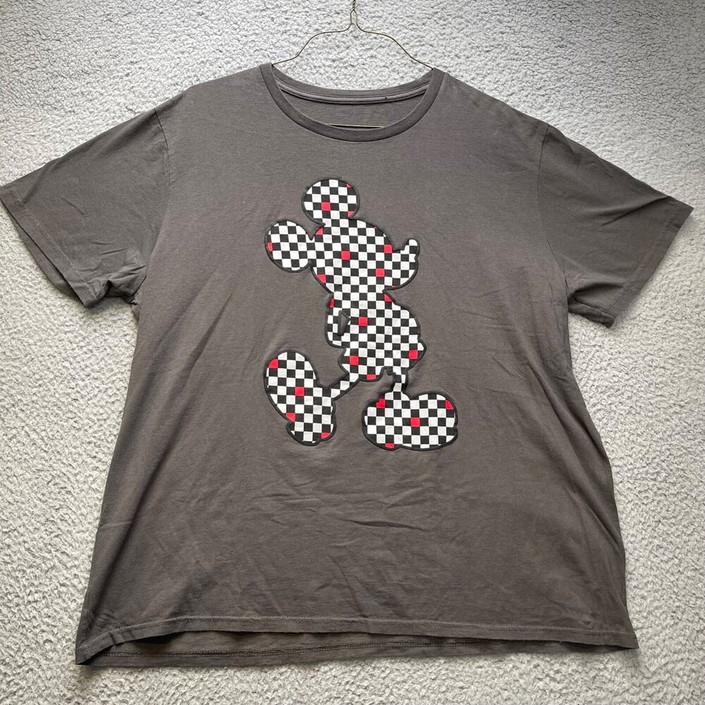 Disney T Shirt Adult 2XL Checkered Mickey Mouse Gray Graphic Tee Short Sleeve